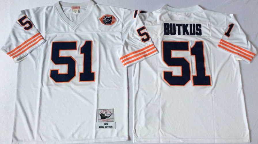 Men NFL Chicago Bears #51 Butkus white Mitchell Ness jerseys